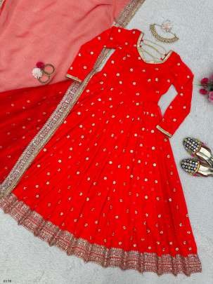 Exclusive Red Party Wear Georgette Gown
