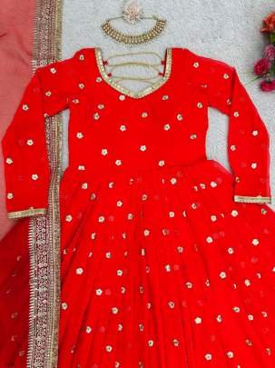 Exclusive Red Party Wear Georgette Gown