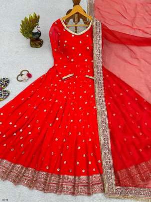 Exclusive Red Party Wear Georgette Gown