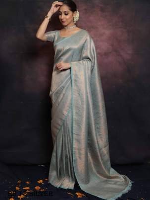 Exclusive Silver Pure Silk Saree With Intricate Brocade Blouse