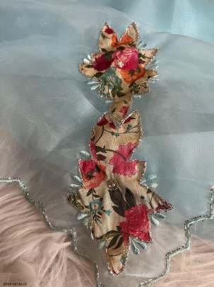 Exclusive Sky Blue Handwork Crystal Organza Saree