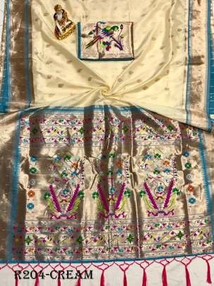 Exclusive Wedding Cream Banarasi Silk Paithani Saree