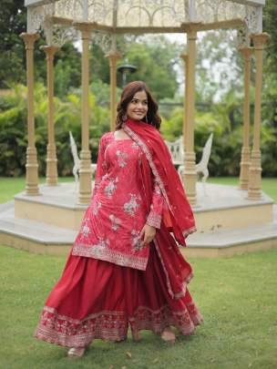 Exclusive Wedding Designer Chinon Kurtis Palazo Set