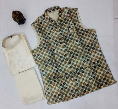 Exclusive Wedding Heavy Silk Men Kurta With Jacquard Koti