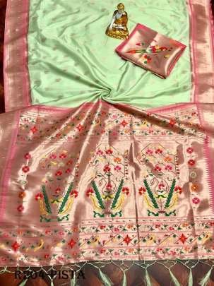 Exclusive Wedding Pista Banarasi Silk Paithani Saree