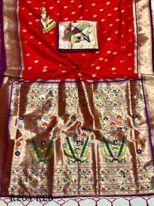 Exclusive Wedding Red Banarasi Silk Paithani Saree