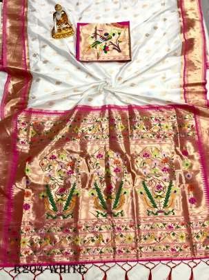 Exclusive Wedding  White Banarasi Silk Paithani Saree