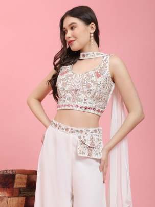 Exclusive White Embroidery Work Readymade Georgette Crop Top Lehenga