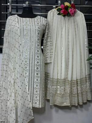 Exclusive White Wedding Georgette Sharara Suits
