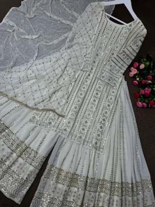 Exclusive White Wedding Georgette Sharara Suits