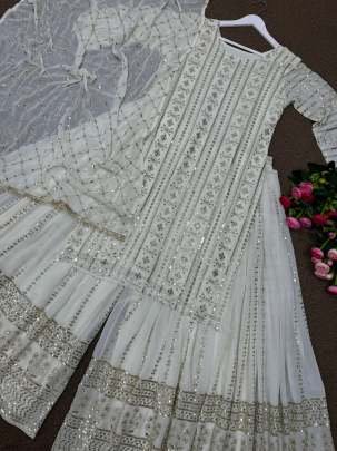 Exclusive White Wedding Georgette Sharara Suits