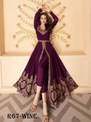 Exclusive Wine Georgette Unstitched Suits With Full Flair