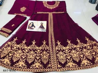 Exclusive Wine Georgette Unstitched Suits With Full Flair