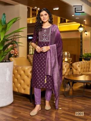 Exclusive Wine Golden Zari Print Rayon Kurtis Set With Chanderi Dupatta