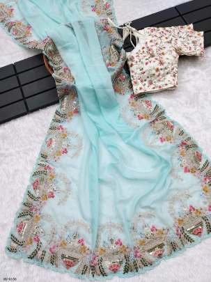 Exclusize Embroidered Tabby Silk Saree