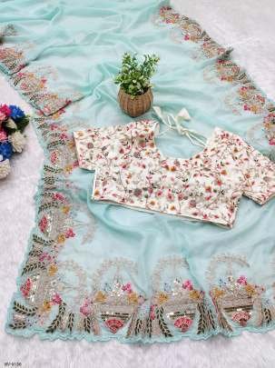 Exclusize Embroidered Tabby Silk Saree