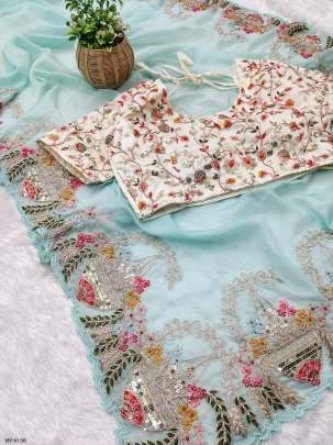 Exclusize Embroidered Tabby Silk Saree