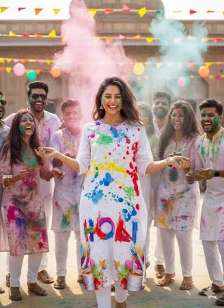 Fab Funda Holi Special White Kurti for Women