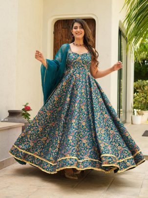 Fabulous Digital Printed Jimmy Organza Silk Anarkali Gown