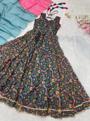 Fabulous Digital Printed Jimmy Organza Silk Anarkali Gown