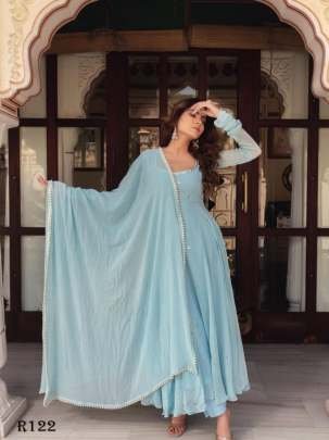 Fabulous Sky Blue Pastel Georgette Anrakali Gown