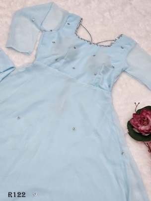 Fabulous Sky Blue Pastel Georgette Anrakali Gown