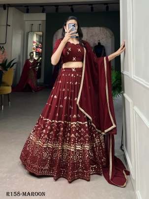 Fabulous Thread Embroidered Work Georgette Lehenga With Attractive Blouse