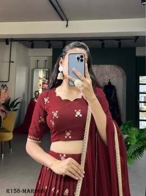 Fabulous Thread Embroidered Work Georgette Lehenga With Attractive Blouse