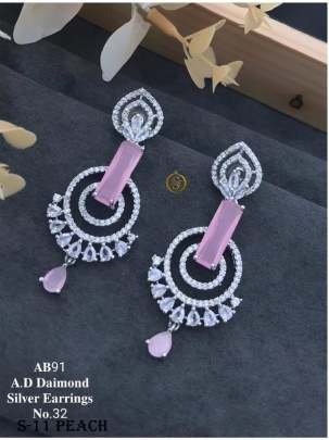 Fancy AD Collection Peach Silver Earrings