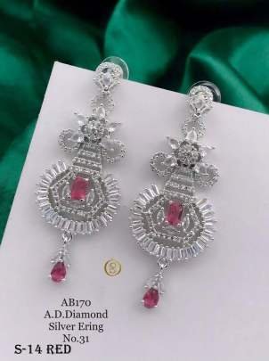 Fancy AD Diamond Collection Red Silver Earrings