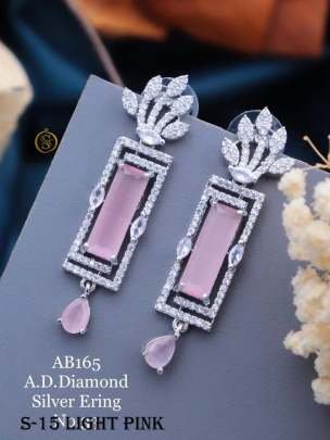 Fancy AD Diamond Collection Silver Light Pink Earrings
