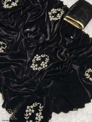 Fancy Arco Cut Black Velvet Saree