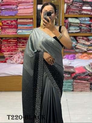 Fancy Black Designer Japan Satin Saree