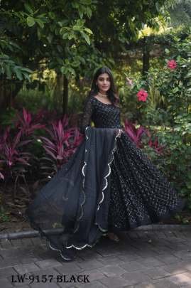 Faux Georgette Black Embroidery Gown