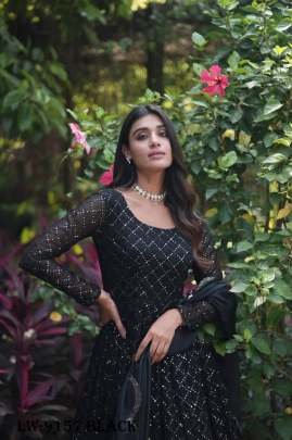 Faux Georgette Black Embroidery Gown