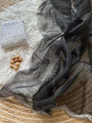 Fancy Black Handwork Jimmy Choo Saree With Blouse