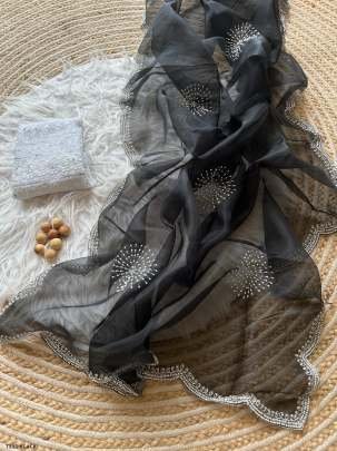 Fancy Black Handwork Jimmy Choo Saree With Blouse