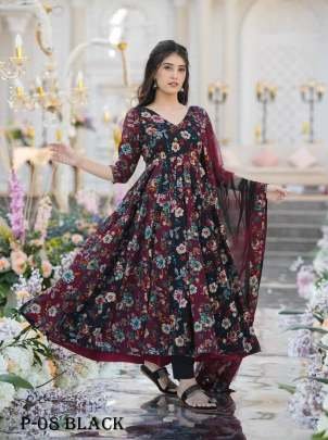 Fancy Black Muslin Suit With Anarkali Dupatta 