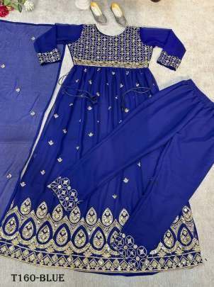Fancy Blue Georgette With Design Kurti Pant Dupatta Set