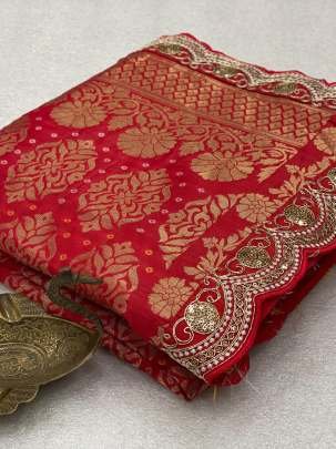 Fancy Border Work Bandhani Banarasi Silk Saree