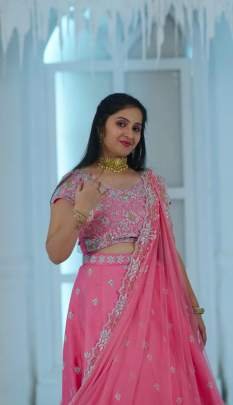 Fancy Chinon Pink Heavy Embroidery Sequence Work Lehenga