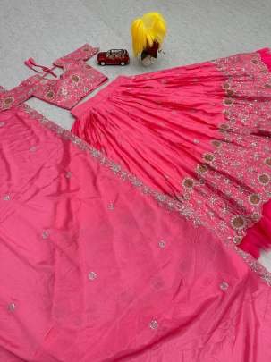 Fancy Chinon Pink Heavy Embroidery Sequence Work Lehenga