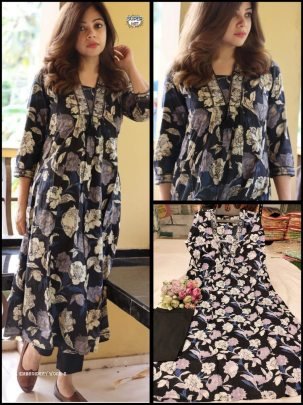 Fancy cotton Embroidery and kantha work kurti pant set