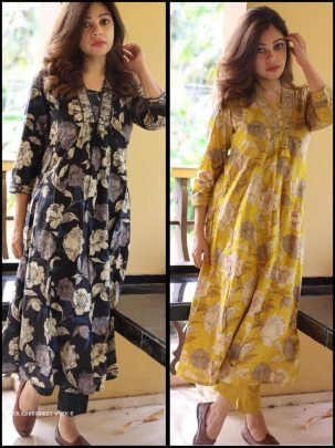 Fancy cotton Embroidery and kantha work kurti pant set