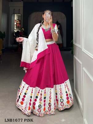 Fancy Cotton Pink Lehenga Choli With Mirror Work