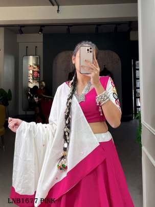 Fancy Cotton Pink Lehenga Choli With Mirror Work
