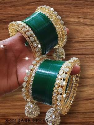 Fancy Dark Green Chooda With Jhumki Set