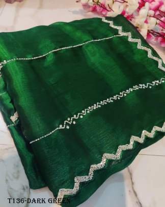 Fancy Dark Green Jimmy Choo Handwork Saree