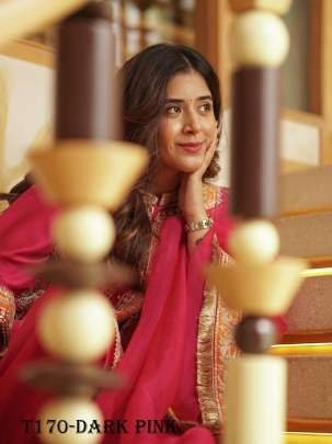 Fancy Dark Pink Chinon Silk Kurti Pant Dupatta Set