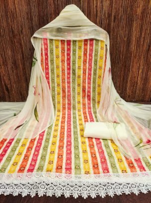 Fancy Designer Georgatte with Schiffly work digital print dress material